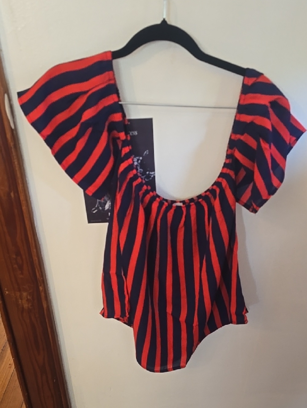 Striped Orange and Navy Scoop-Neck Women's Blouse